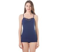 Womens Tank Top Camisoles with Premium Cotton Italian Design - Trimmed with Flower Lace on Neckline, 928-navy, L