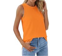 Womens Tank Top Clasic Ladies T Shirts Vest Cami Women's Round Neck Solid Color Vest Summer Fashion Casual Top Cotton Camisole Sleep (Orange, XXL)