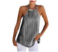 Women's Tank Top Summer Sleeveless T-Shirt - Halterneck Tops Denim Look Tunic Vest Shoulderless Tank Tops Baggy Comfortable T-Shirt Plain Blouse Tops Sleeveless Corp Tops Athletic Tops, gray, L