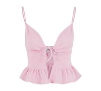 Women's tank top Urban Classics Waffle Pique Ruffle Pink XL