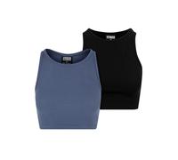 Urban Classics Women's Cropped Rib Top 2-Pack Vintage Blue & Black XXL