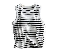 Womens Tank Top with Built in Bras Padded Striped Crop Tops Sleeveless Wide Strap Tshirts Yoga Workout Camisoles 2026(White, M)