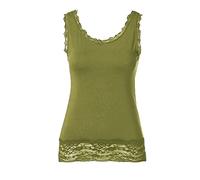 Women's Tank Tops Cami Camisole Spaghetti Strap Tank with Lace Trim Sleeveless Basic Layering Vest (8-10, Khaki)