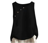 Women's Tank Tops Cotton Linen Camisole Tops Clearance Summer Vest Solid Sleeveless Round Neck Button Front Cross Vest Loose Flowy T-Shirt Ladies Casual Fashion Basic Shirt Blouse Pullover Tops