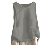 Women's Tank Tops Cotton Linen Camisole Tops Clearance Summer Vest Solid Sleeveless Round Neck Button Front Cross Vest Loose Flowy T-Shirt Ladies Casual Fashion Basic Shirt Blouse Pullover Tops