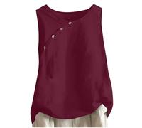Women's Tank Tops Cotton Linen Camisole Tops Clearance Summer Vest Solid Sleeveless Round Neck Button Front Cross Vest Loose Flowy T-Shirt Ladies Casual Fashion Basic Shirt Blouse Pullover Tops