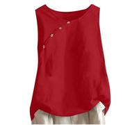 Women's Tank Tops Cotton Linen Camisole Tops Sale Clearance Summer Vest Solid Sleeveless Round Neck Button Front Cross Vest Loose Flowy T-Shirt Ladies Casual Fashion Basic Shirt Blouse Pullover Tops