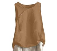 Women's Tank Tops Cotton Linen Camisole Tops Sale Clearance Summer Vest Solid Sleeveless Round Neck Button Front Cross Vest Loose Flowy T-Shirt Ladies Casual Fashion Basic Shirt Blouse Pullover Tops