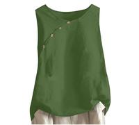 Women's Tank Tops Cotton Linen Camisole Tops Sale Clearance Summer Vest Solid Sleeveless Round Neck Button Front Cross Vest Loose Flowy T-Shirt Ladies Casual Fashion Basic Shirt Blouse Pullover Tops