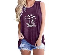 Womens Tank Tops Crewneck Loose Fit Basic Solid Color Casual Summer Sleeveless Shirts Mushroom Printed Camisole Vest (Purple-d, XL)