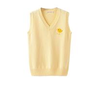 Women's Tank Tops Kawaii Pattern Embroidery Knit Jumper Teens JK Knitted Vest (M, Yellow)