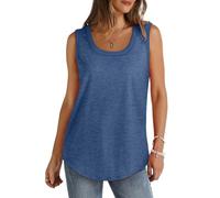 Women's Tank Tops Loose Fit Cotton Solid Color Gym Vest Tops Casual Sleeveless Round Neck Longline Cami Lightweight Soft Sports Vests Summer for Ladies and Girls