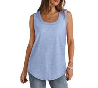 Women's Tank Tops Loose Fit Cotton Solid Color Gym Vest Tops Casual Sleeveless Round Neck Longline Cami Lightweight Soft Sports Vests Summer for Ladies and Girls