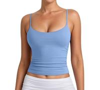 Womens Tank Tops Summer Vest Tops Spaghetti Strap Camisole Strappy Sleeveless Tank Top Slim Fitted U Neck Vests Women UK Solid Color Backless Yoga Top Stretchy Gym Wear Basic Soft Daily (01 Blue, XL)