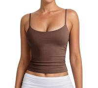 Womens Tank Tops Summer Vest Tops Spaghetti Strap Camisole Strappy Sleeveless Tank Top Slim Fitted U Neck Vests Women UK Solid Color Backless Yoga Top Stretchy Gym Wear Basic Soft (01 Coffee, XS)