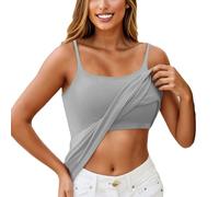 Womens Tank Tops with Built in Bra UK Spaghetti Straps Workout Gym Tops Camisoles Vests with Shelf Bra Adjustable Strap Yoga Shirt Cotton Sleeveless Basic Undershirt Cami1PC(1PC-02-Gray,XL)