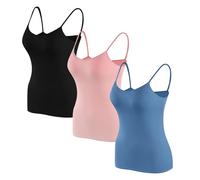 Womens Tank Tops with Built in Padded Bra Slim Fit Adjustable Spaghetti Strap Sleeveless Camisole Top Summer Casual Running Jogging Vests Yoga Gym Activewear Going Out Outfits for Women 3PC