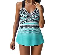 Womens Tankini Set 2 Piece Swimwear Swimming Costume Sexy Printed Tummy Control Comfortable Supportive Beachwear Swimsuit Active Ladies Swimming Tops Bottom Vintage UK