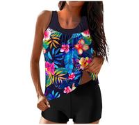 Women's Tankini Set Summer Two Piece Bathing Suit Top Vintage Printed Swimming Costume Comfy High Waist Tummy Control Swimwear Beach Sports Surfing Swimsuits Size S-3XL
