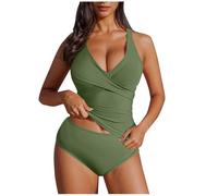 Women's Tankini Set Twisted Front Tummy Control Tops with Chest Cushion Criss Cross Back Two Piece Tankini Swimwear Casual Beach Sports Surfing Swimsuits