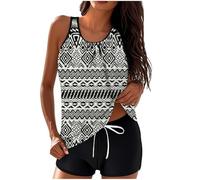 Women's Tankini Set UK Sale Clearance Two Piece Swimsuit Ladies Swimming Costume Sleeveless Tank Tops Vest and Boyshort Set Tankinis Vintage Flower Printed Swimwear Athletic Bathing Suit Beachwear