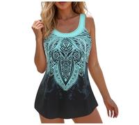 Womens Tankini Sets Plus Size Swim Dress Swimwear Two Piece Flounce Printed Swimsuits TummyControl Bathing Suit Floral Printed Swim Tankini Tops and Shorts Beach Swimming Costumes (Light Green, XXXL)