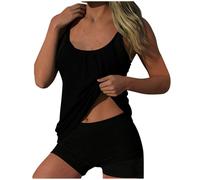 Women's Tankini Sets Two Piece Swimsuit with Boyshort Tummy Control Swimwear Padded Tank High Waist Shorts Vacation Sports Beach Swimming Costumes Black L