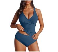 Women's Tankini Sets Two Piece Twisted Front Tummy Control Tops with Chest Cushion Criss Cross Back Two Piece Tankini Swimwear Casual Beach Sports Surfing Swimsuits