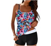 Womens Tankini Sets with Boyshort Two Piece Swimsuit for Women UK Tummy Control High Waist Swimwear Bathing Suits Tankini Top with Swim Brief Swimming Costume Vintage Modest Swimwear