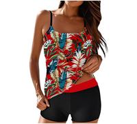 Womens Tankini Sets with Boyshort Two Piece Swimsuit for Women UK Tummy Control High Waist Swimwear Bathing Suits Tankini Top with Swim Brief Swimming Costume Vintage Modest Swimwear