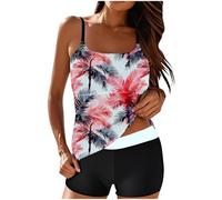 Womens Tankini Sets with Boyshort Two Piece Swimsuit for Women UK Tummy Control High Waist Swimwear Bathing Suits Tankini Top with Swim Brief Swimming Costume Vintage Modest Swimwear