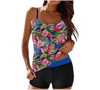 Womens Tankini Sets with Boyshort Two Piece Swimsuit for Women UK Tummy Control High Waist Swimwear Bathing Suits Tankini Top with Swim Brief Swimming Costume Vintage Modest Swimwear