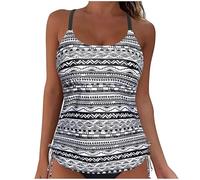 Women's Tankini Swimsuits Tummy Control Bathing Suits Two Piece Modest Swimwear with Shorts Bathing Swimming Costume Elegant Strappy Printed Tankini Swimsuit