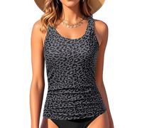Womens Tankini Tops Only Tummy Control Swim Tank Top Swimsuit Top, Black Leopard, Large