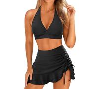 Womens Tankini Tummy Control Ladies Tankini Top Womens High Waisted Bikini with Skirt Two Swimsuit with Bathing Suit Sports Tops Size 18 Underwire Bikini Sets (Black XL)