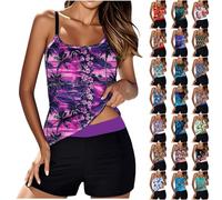 Women's Tankinis Set Clearance,Summer Two Piece Swimsuits Boyleg Tummy Control Swimwear Vintage Floral Print Swim Tank Tops High Waist Trunks Beach Bathing Suit Sets Ladies UK Size S-XXL