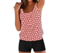 Women's Tankinis Tummy Control Swimwear Printed Top with Boyshorts Swimwear Bathing Suit Bikini High Waist 2 Pieces Push Up Tummy Control High Waisted Swimsuits Athletic Bathing Suits Pink