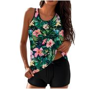 Women's Tankinis Tummy Control Two Piece Spring Summer Swimsuits Vintage Printed Swimming Costume Casual High Waist Swimwear Beach Sports Surfing Bathing Suit Size S-4XL