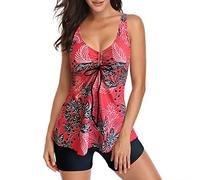 Women's Tankinis with Shorts, V Neck Bathing Suit with Shorts Hollow Out Back Hook A-Line Swimwear Two-Piece with Swimming Shorts March Birthstone Gifts Valentine Gifts