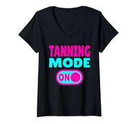 Womens Tanning Mode ON Sun Worshippers Summer Vibes V-Neck T-Shirt