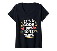 Womens TANYA Personalized Retro Girls Custom TANYA Name V-Neck T-Shirt