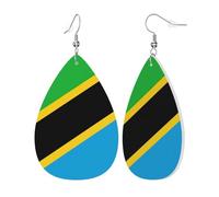 Womens Tanzania Flag Print Leather Earrings Teardrop Dangle Earrings Jewelry Outfits Accessories
