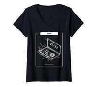 Womens Tape - Music Makes My Heart Beat (Retro Cassette Graphic) V-Neck T-Shirt