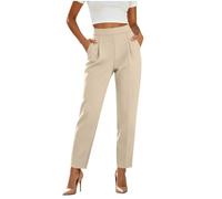 Womens Tapered Dress Work Pants Pleated Elastic Waist Formal Office Trouser | work trousers women Wide Leg Pull On Stretch Business Tailored Casual Suit Trousers Loose Short Leg Pull On Lightweight Pant