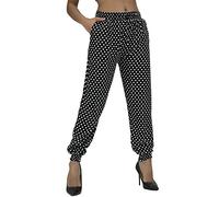 Women's Tapered Leg Polka Dot Harem Trousers Cotton High Waist Smart Look Casual Pants (as8, Alpha, s, m, Regular, Regular, Black/White Polka Dots)