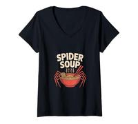 Womens Tarantula Noodle Themed Spider Soup Art V-Neck T-Shirt