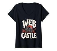 Women's Tarantula Spider Web Castle Grunge V-Neck T-Shirt