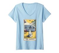 Womens Tarot Card The Empress Cat On Robot Vacuum Cleaner Funny Cat V-Neck T-Shirt