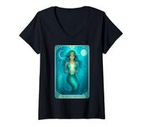 Womens Tarot Card The High Priestess Mermaid V-Neck T-Shirt