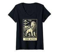Womens Tarot Card The King Lion Family African Big Five V-Neck T-Shirt